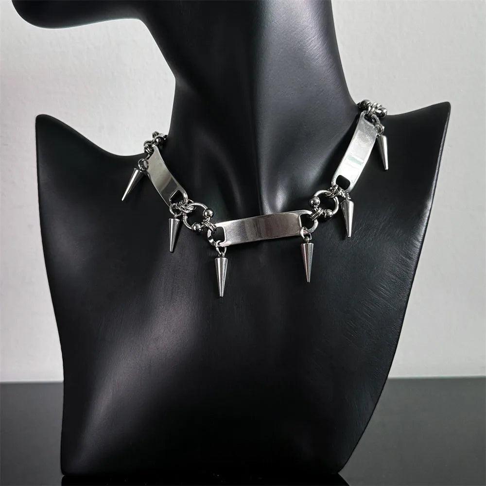 Titanium Steel Rivet Choker For Man Punk Metal Collar Necklace Luxury Hip Hop