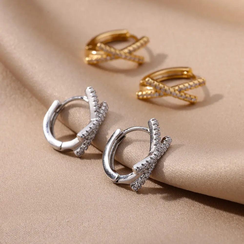 Elegant Shiny Zircon Stainless Steel Hoop Earrings