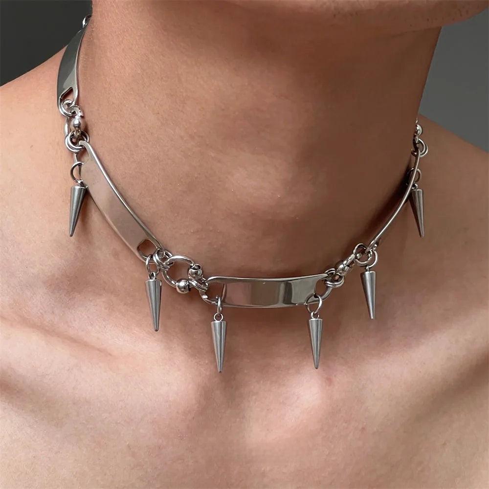 Titanium Steel Rivet Choker For Man Punk Metal Collar Necklace Luxury Hip Hop