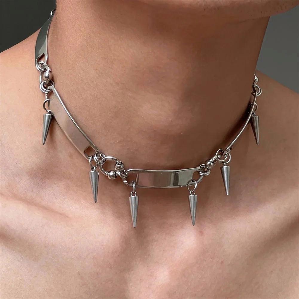 Titanium Steel Rivet Choker For Man Punk Metal Collar Necklace Luxury Hip Hop