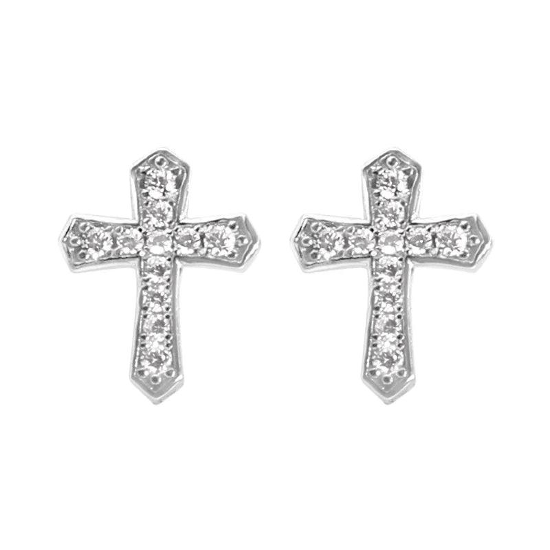 Luxury Rhinestones Cross Earrings Personality Pair Stainless Steel Stud