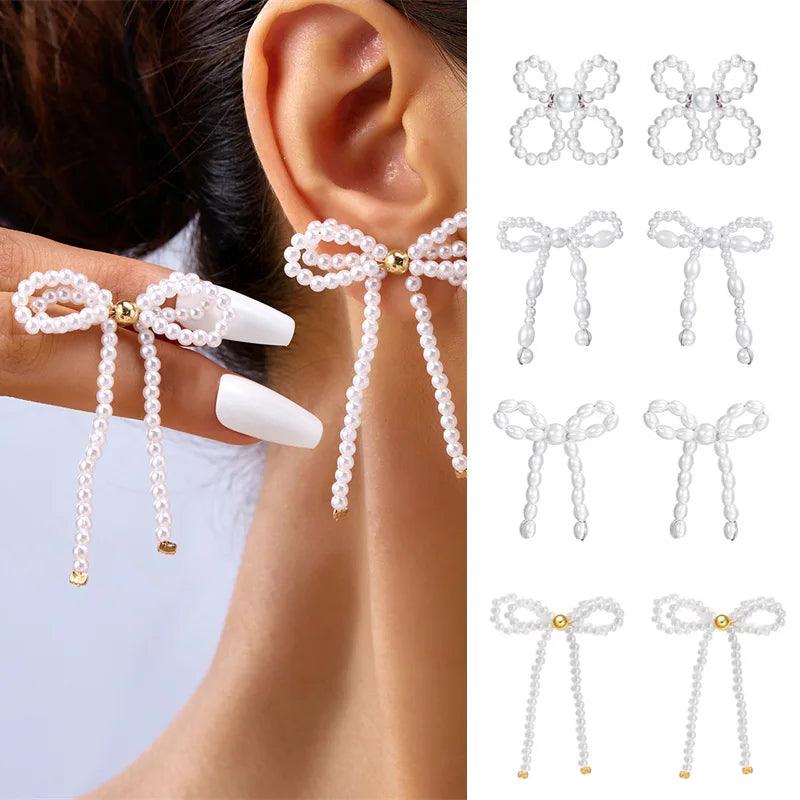 Luxury Handmade Pearl Bow Drop Earrings