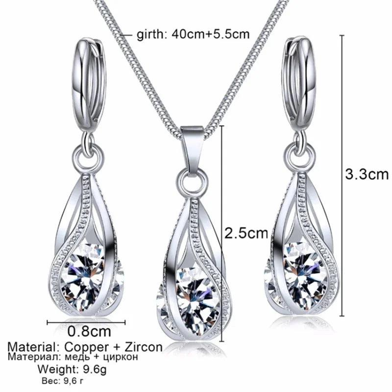 Pendant Necklace & Earrings Set - Glittering Zircon Crystal Jewelry