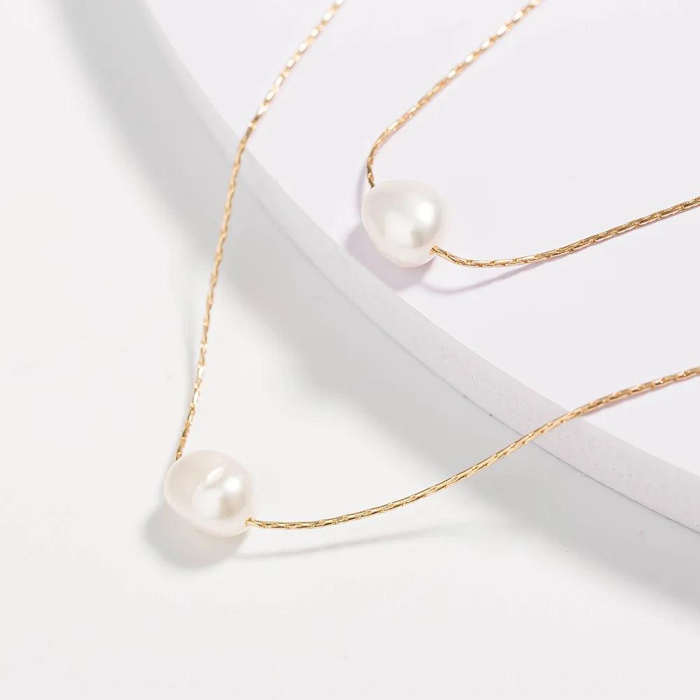 Natural Pearl Necklace with Two Layers Stainless Steel