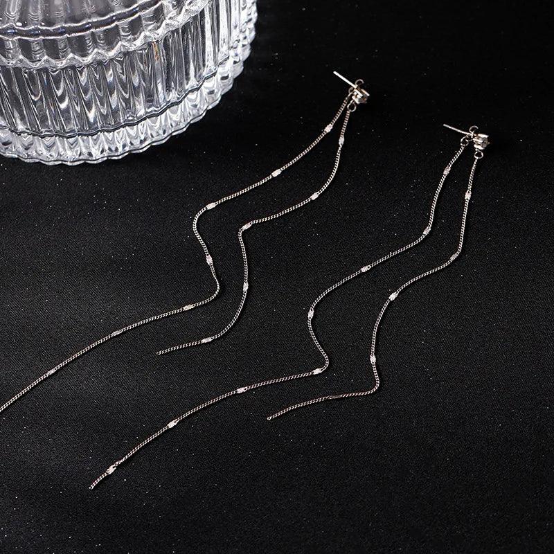 925 Sterling Silver Long Delicate Stud Earrings