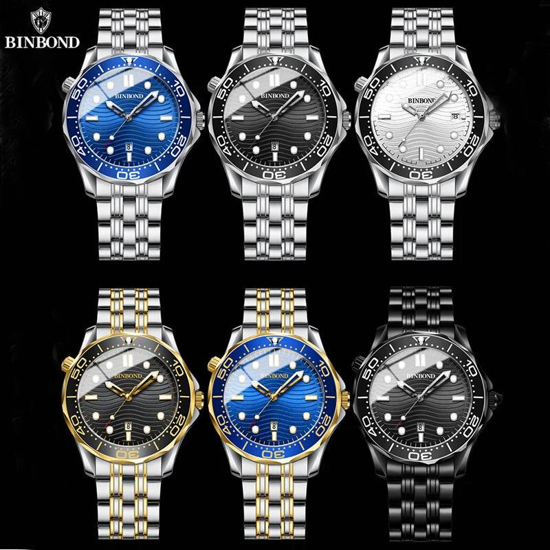 BINBOND B2820 New Casual Fashion Ultra-thin Sea Horse Series Quartz Mens Watches 30M Waterproof Luminous Sports Mens Watches