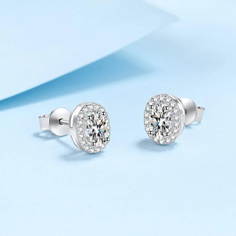 925 Sterling Silver Oval Women's Stud Earrings with 1 Carat Moissanite Stone