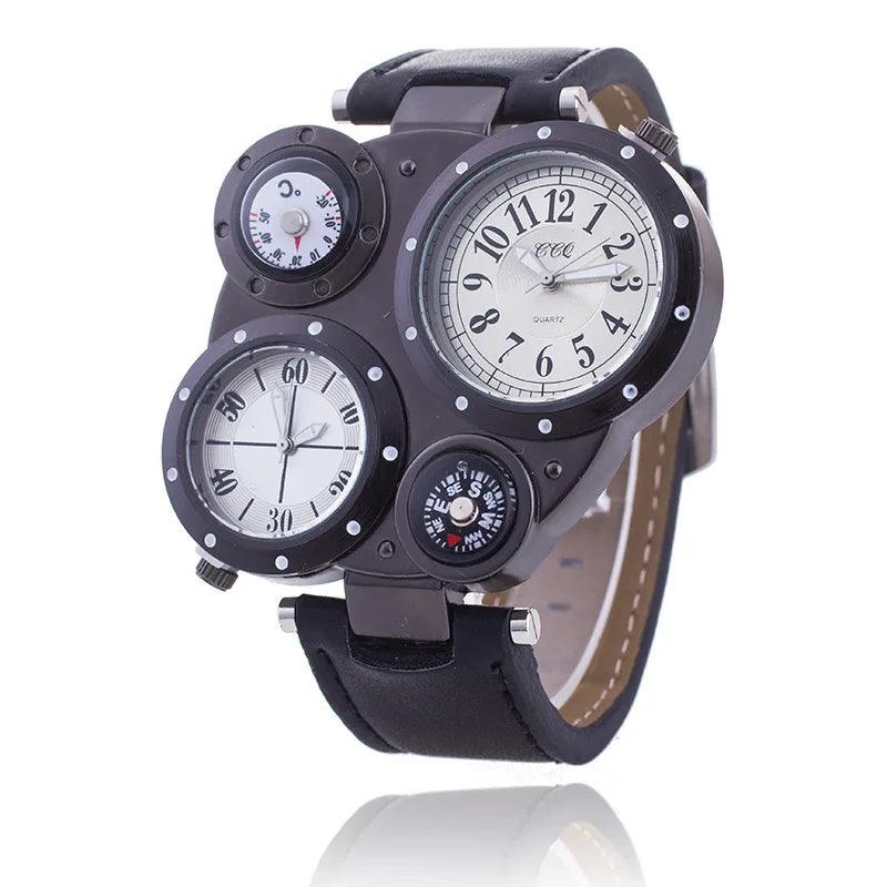 New Sports Men Watches Luxury Multi-dial Temperature Compass Military Watch for Men Leather Quartz Wristwatch Fashion Male Clock