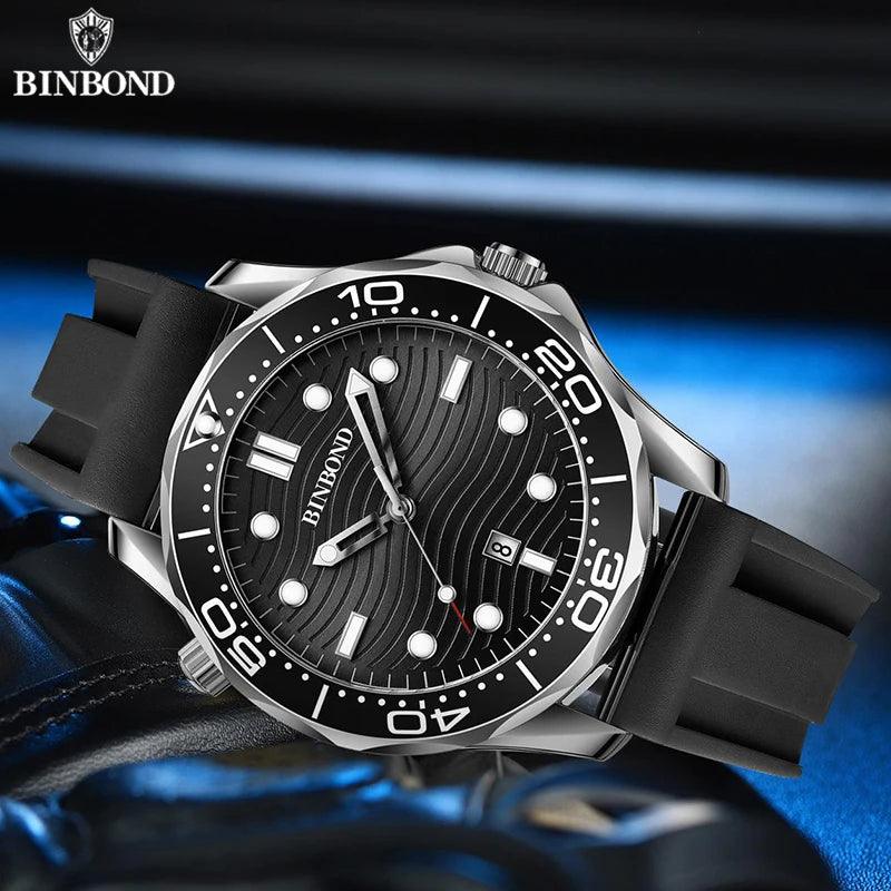 BINBOND B2820 New Casual Fashion Ultra-thin Sea Horse Series Quartz Mens Watches 30M Waterproof Luminous Sports Mens Watches