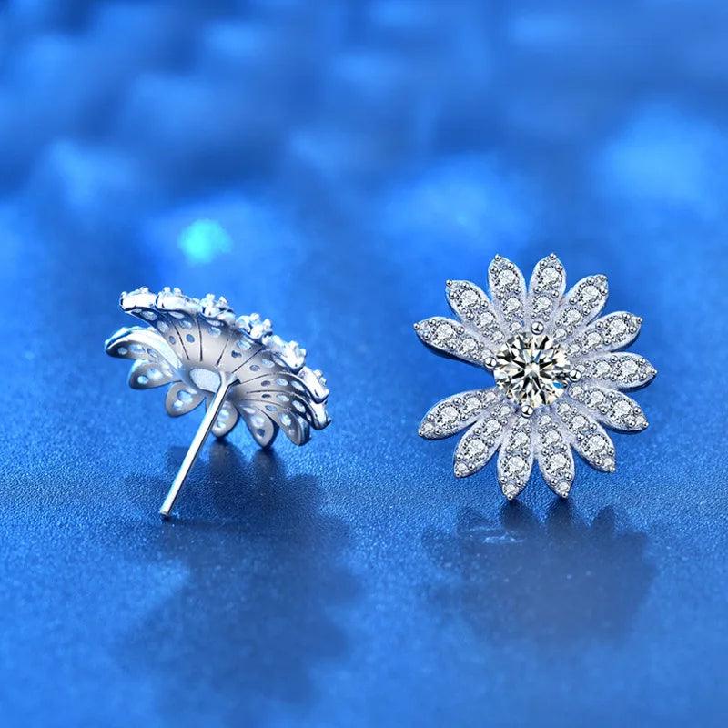 925 Sterling Silver Sweet Snowflake Stud Earrings with 0.5ct Moissanite Stones