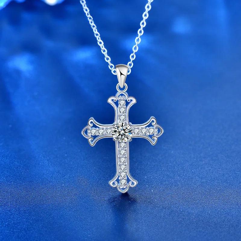 Moissanite Cross Pendant 925 Sterling Silver Necklace