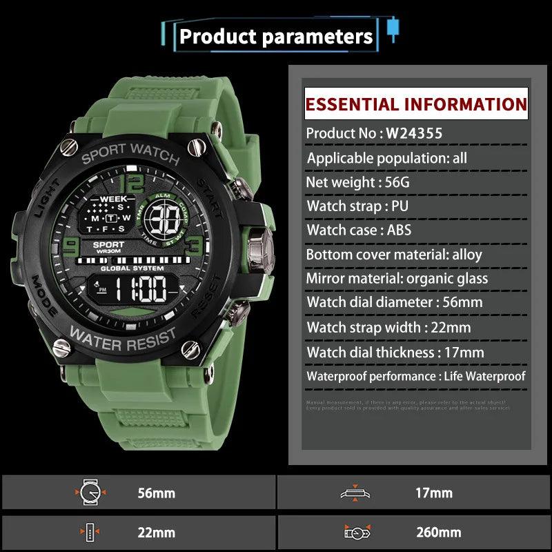 Top Luxury Electronic Watch for Man Outdoor Sport Watch Stopwatch Waterproof Calendar Digital Clock with Box 24355