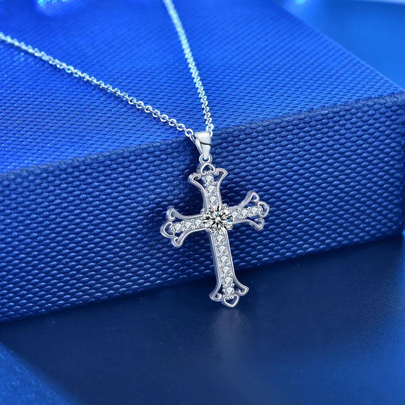 Moissanite Cross Pendant 925 Sterling Silver Necklace