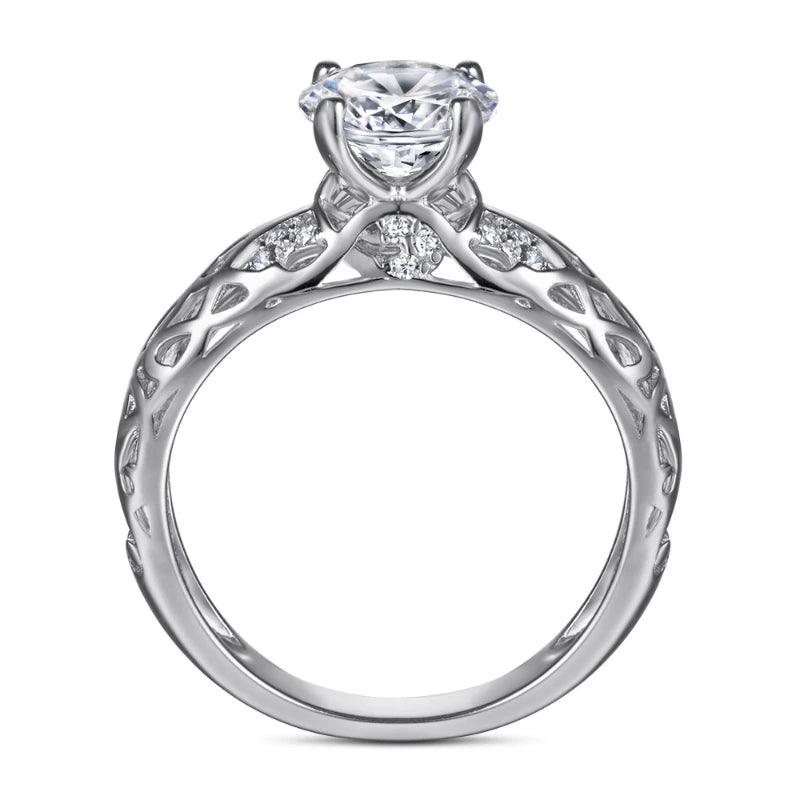 Round 1.2 Carat Moissanite 925 Sterling Silver Ring Hollow Pattern Engagement