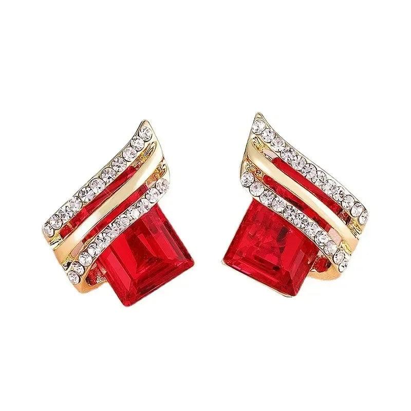 Latest Women's Square Earrings Unique Round Design Luxury Shiny Zircon Earrings