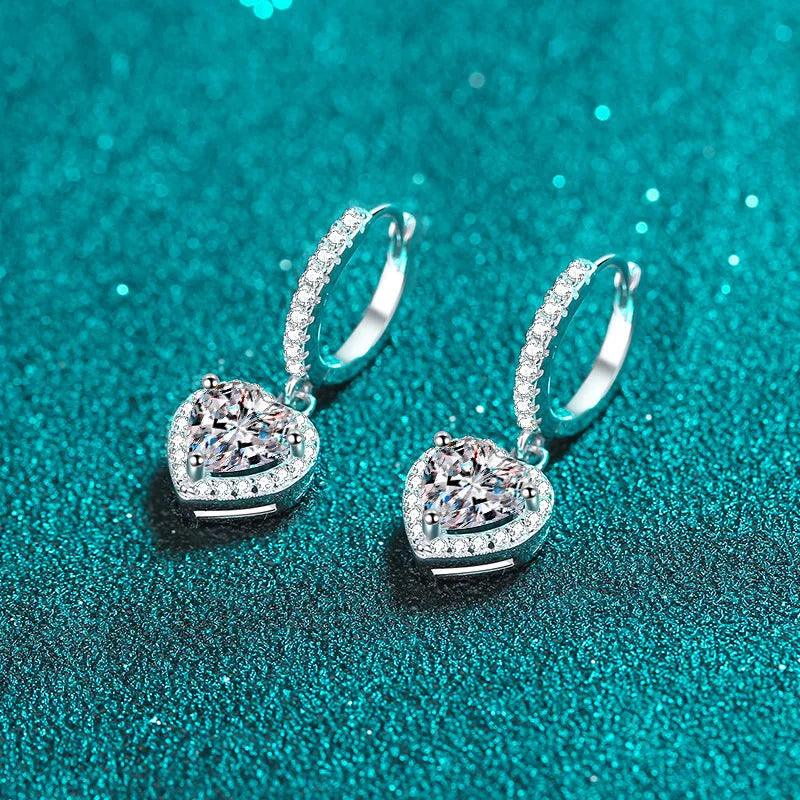 925 Sterling Silver Heart Stud Earrings with 1 Carat Moissanite