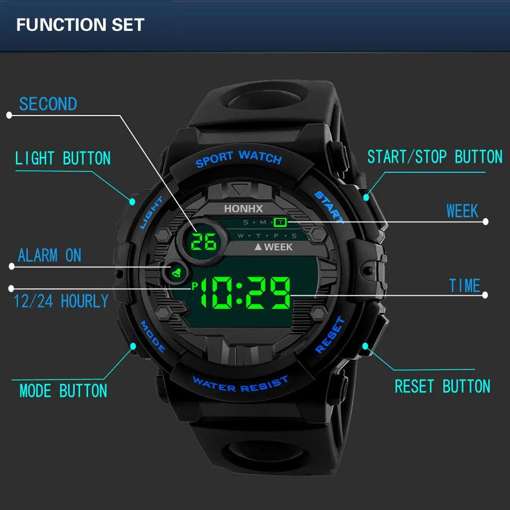 Luxury Men's Digital LED Sports Electronic Fitness Waterproof Watch