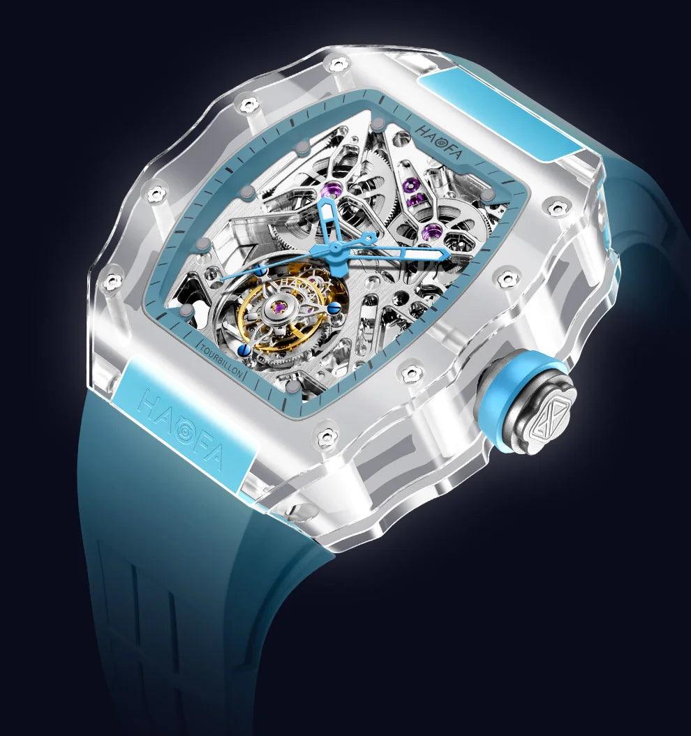 Luxury Rare Haofa Full Crystal Transparent Tourbillon Watch Luxury Automatic Mechanical Watch Waterproof Luminous Watch