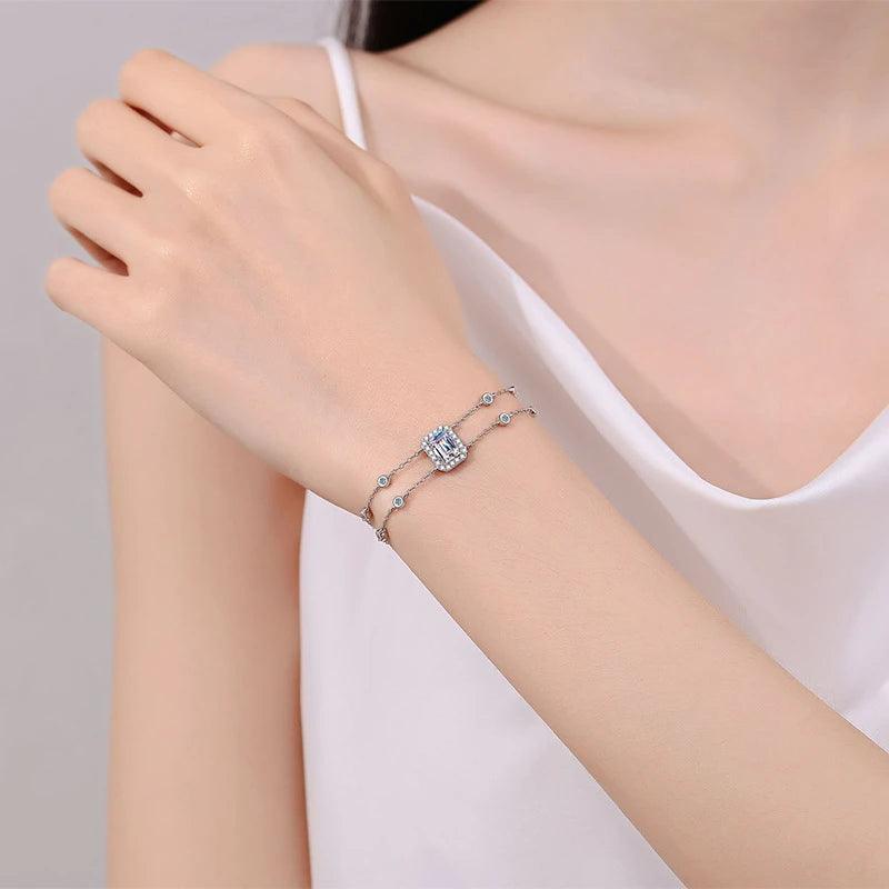 925 Sterling Silver Simple Thin Double Layer Bracelet with 1 Carat Moissanite Stone