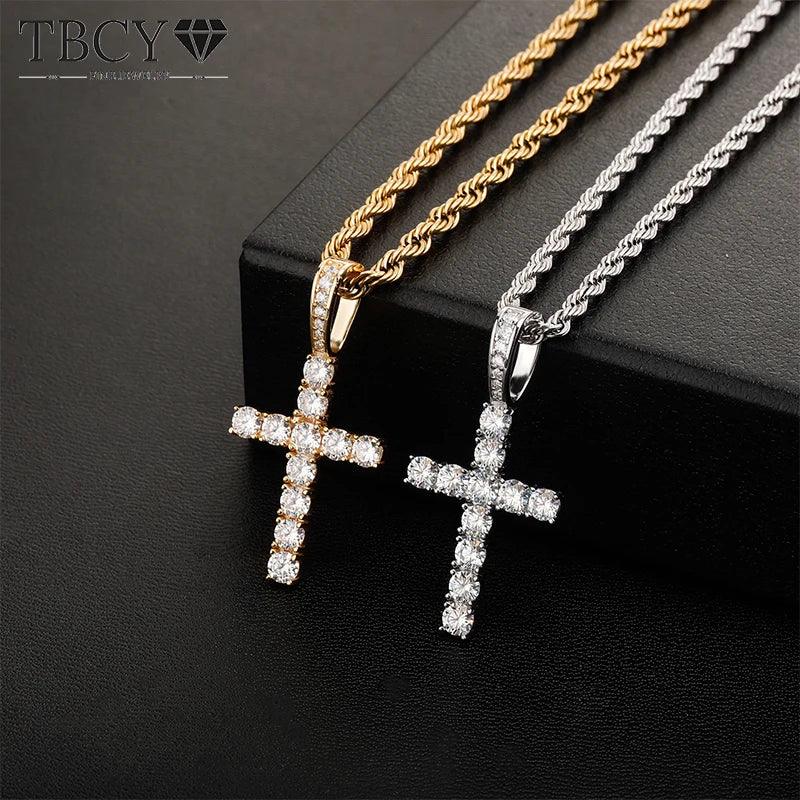 Men's D Color Moissanite Cross Pendant Necklace S925 Silver Shiny Diamond