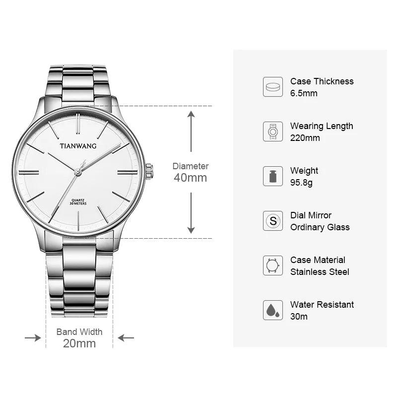 Stylish and slim stainless steel quartz watch for men