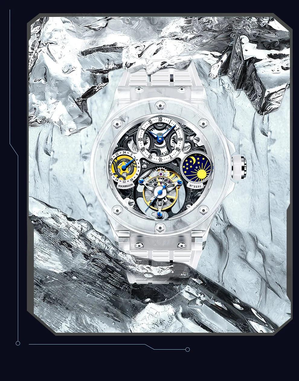 Rare Luxury Crystal Tourbillon Mechanical Watch