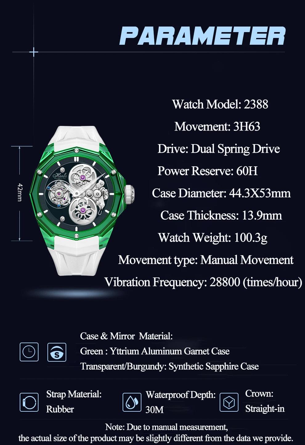 Luxury Mechanical Tourbillon Watch for Unisex with Clear Sapphire Strap