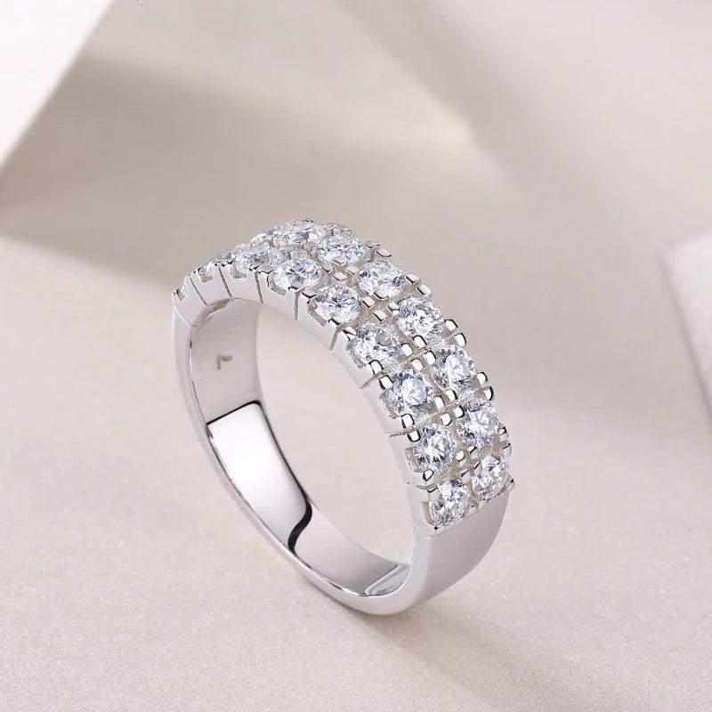 925 Sterling Silver Diamond Ring with Moissanite Stones