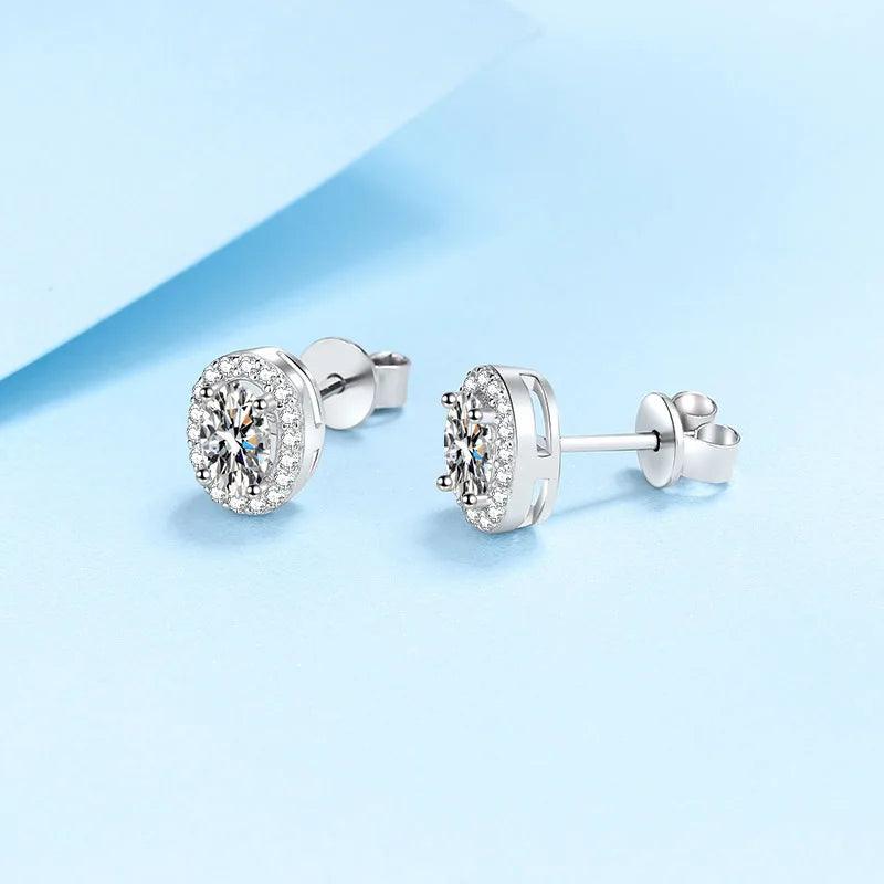 925 Sterling Silver Oval Women's Stud Earrings with 1 Carat Moissanite Stone