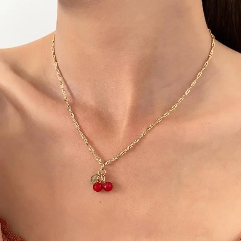 Exquisite Cherry Red Necklace and Earring Set