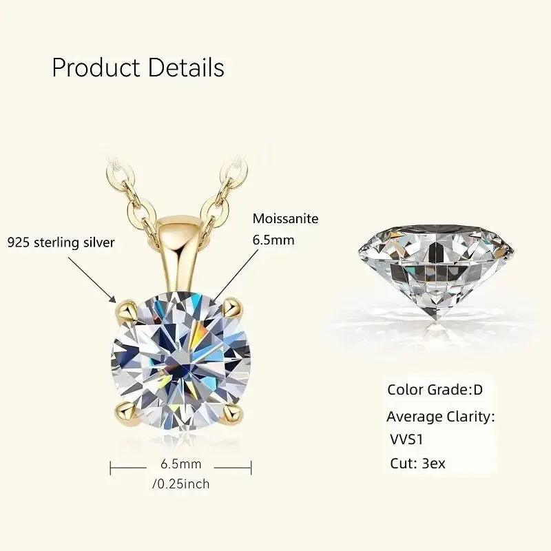 18k Gold Plated 6.5mm 1.0ct Moissanite Solitaire Pendants