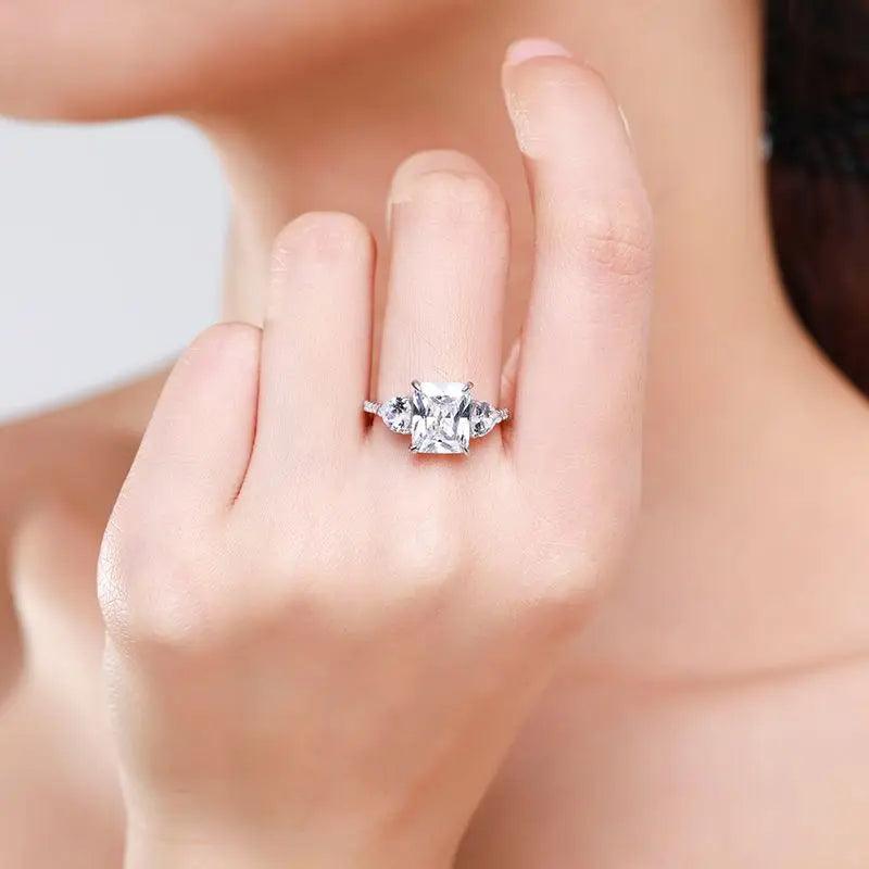 Elegant and classic 925 sterling silver engagement ring with 6 carat radiant cut moissanite stone