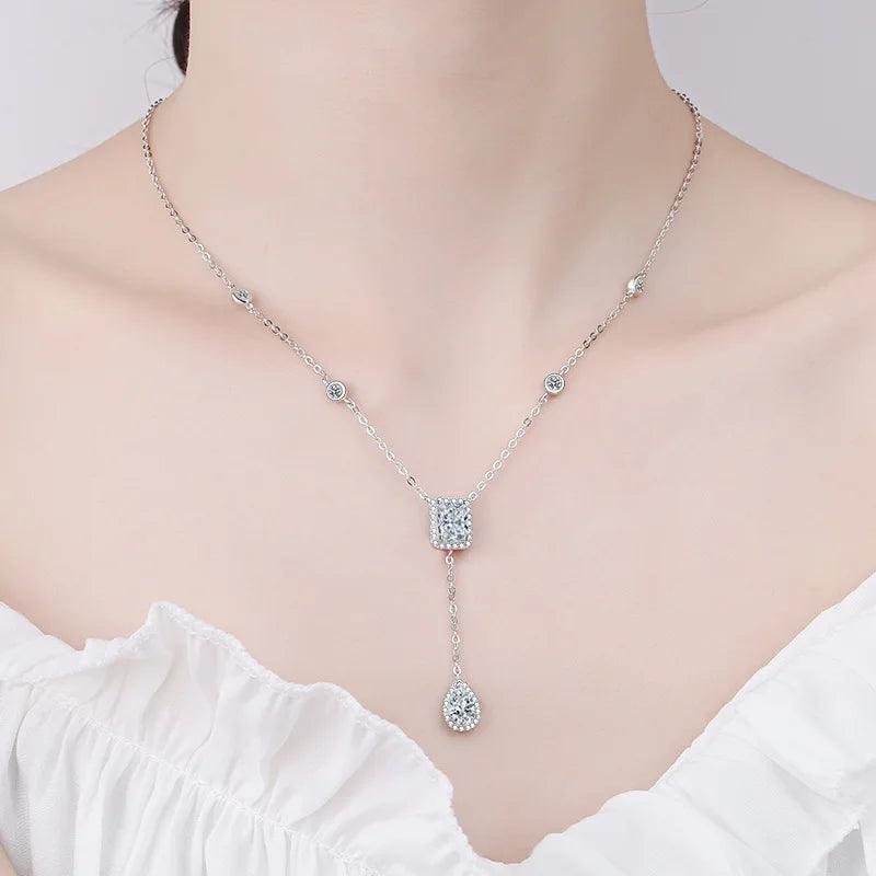 Tredny Real Moissanite Necklace 3CT Diamond Pendant Necklaces Sterling Silver