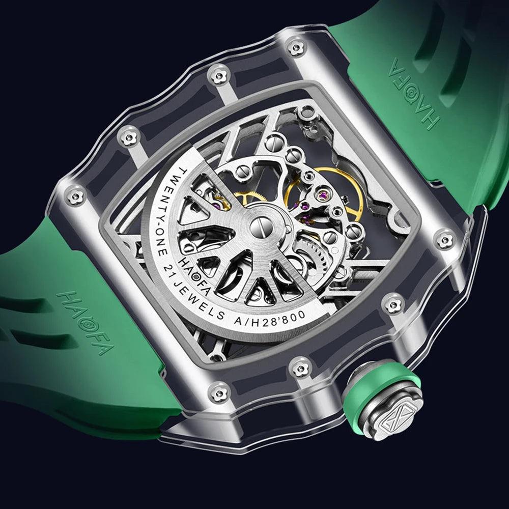 Men's Automatic Mechanical Watch Transparent Crystal Luxury Double-Sided Hollow Waterproof Luminous Watch