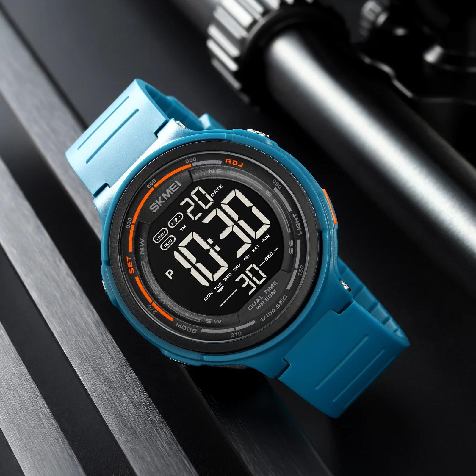 Men's Sports Watch Japan Digital Movement LED Light Countdown Beautiful Design 5 Bar Waterproof Alarm Clock