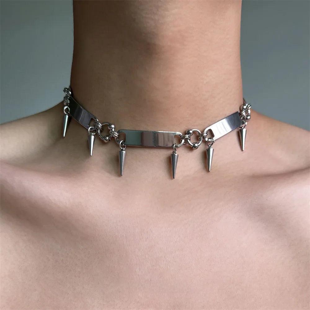 Titanium Steel Rivet Choker For Man Punk Metal Collar Necklace Luxury Hip Hop