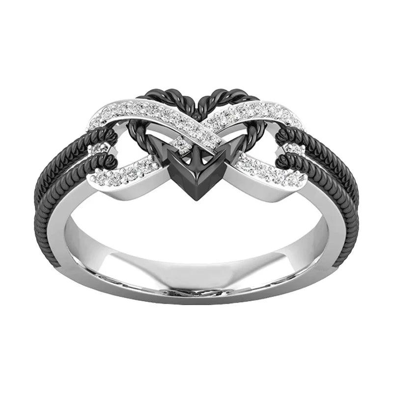 Charm Couple Rings Stainless Steel Celtic Dragon Ring Heart Black Zircon