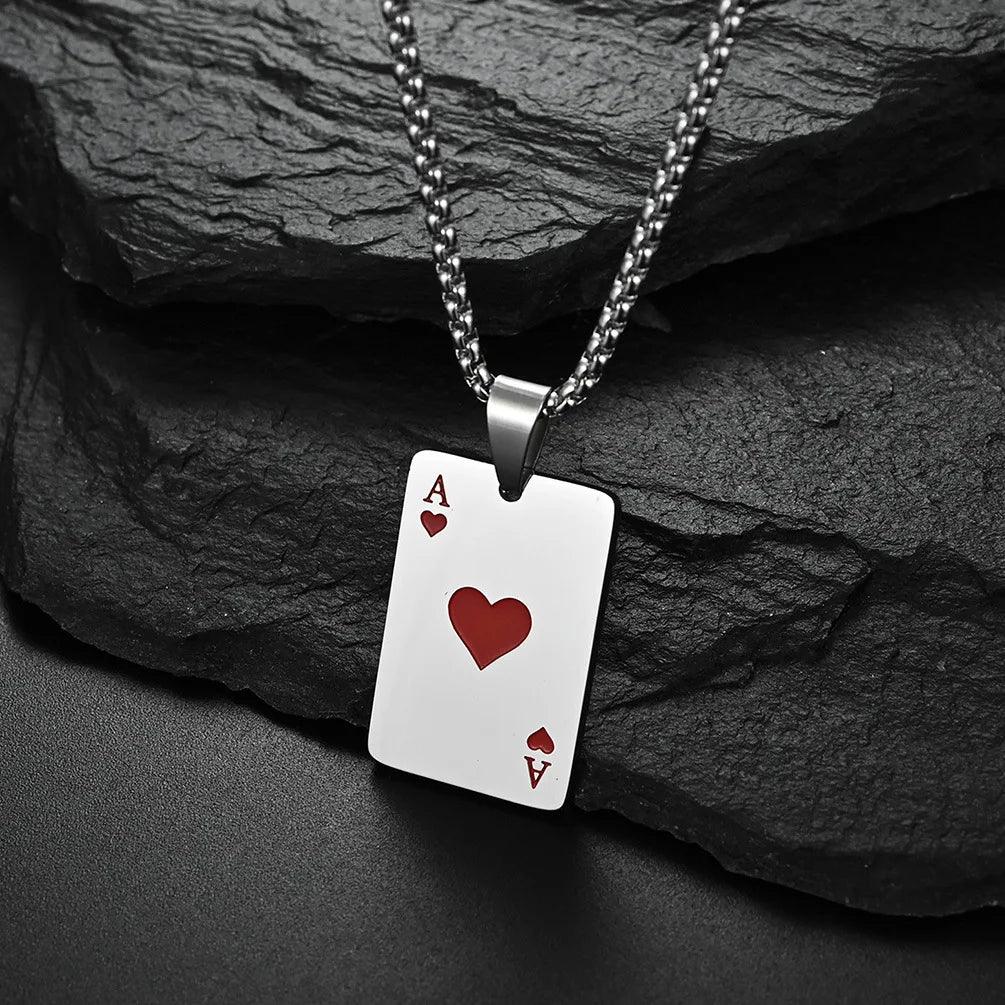 2Piece Set Hip Hop Statement Stainless Steel Poker Card Ace of Spades Necklace For Women Men Pendant Chain Playing Cards Jewelry