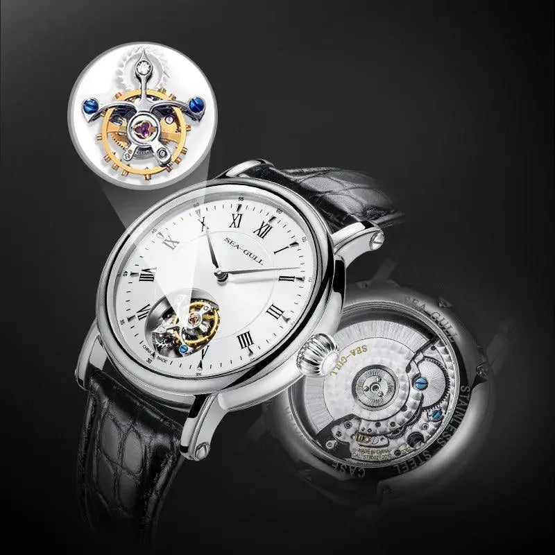 Seagull Men's Watch Tourbillon Automatic Mechanical Wristwatch Luxury Casual Leather Strap Clock Male Watches montre homme 6018 TETAEA