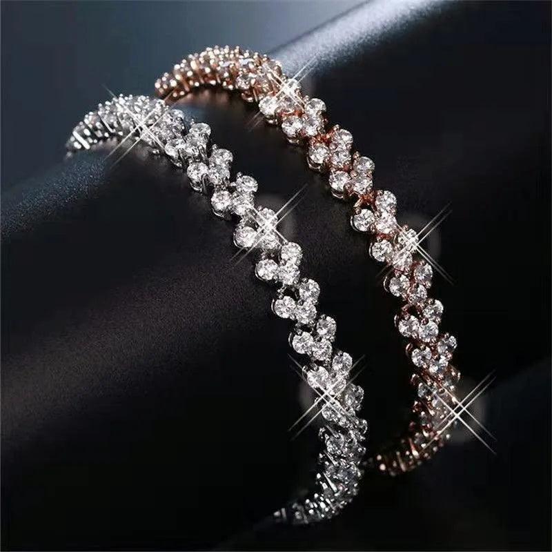 Simple Luxury Roman Rhinestone Bracelet Crystal Zircon Chain Bracelets Bangle