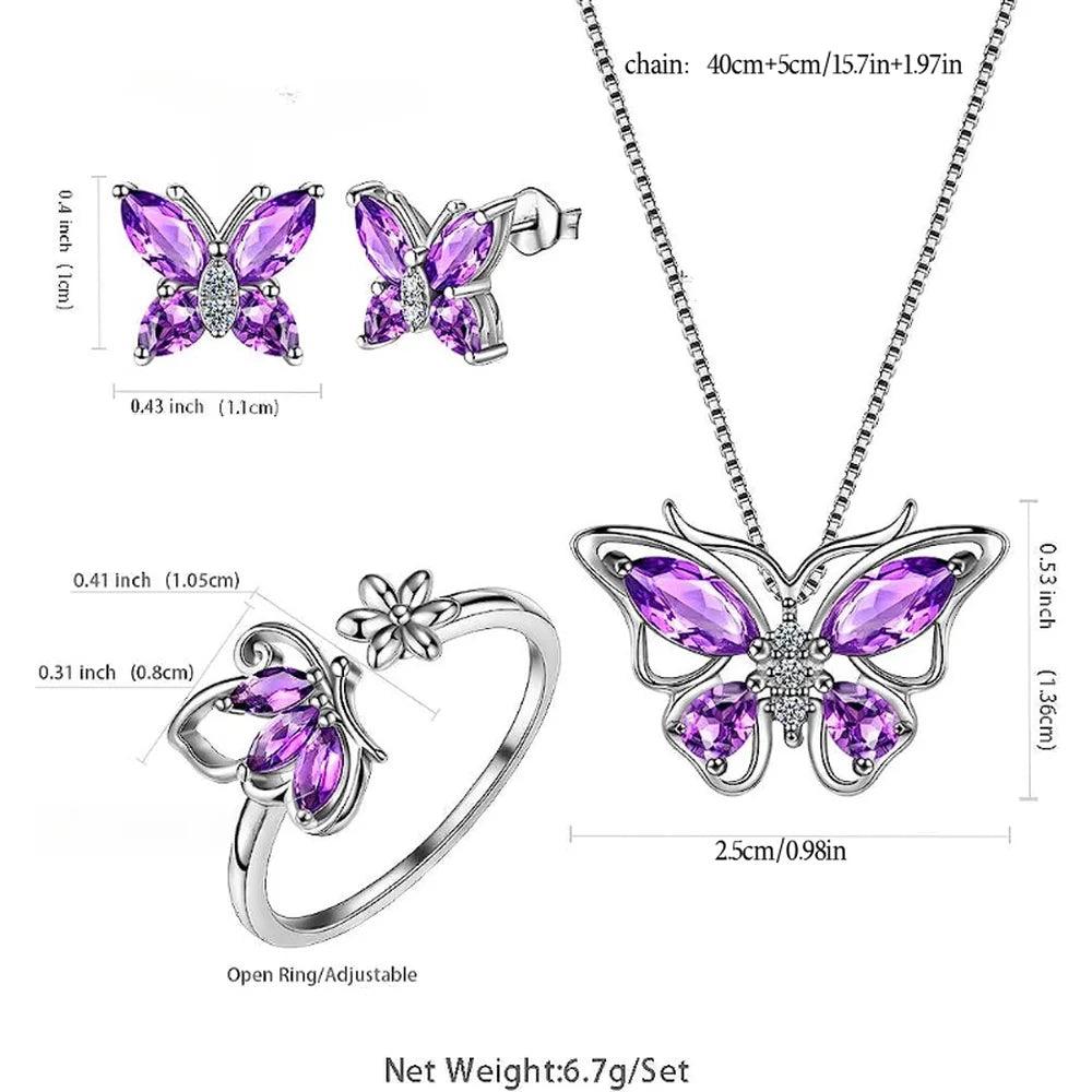 Butterfly Jewelry Set Pendant Necklace+Earrings