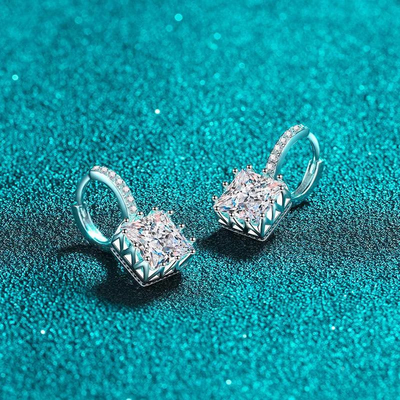 Princes 2 Carat Moissanite 925 Sterling Silver Drop Earrings Hook Engagement Wedding Fine Jewelry