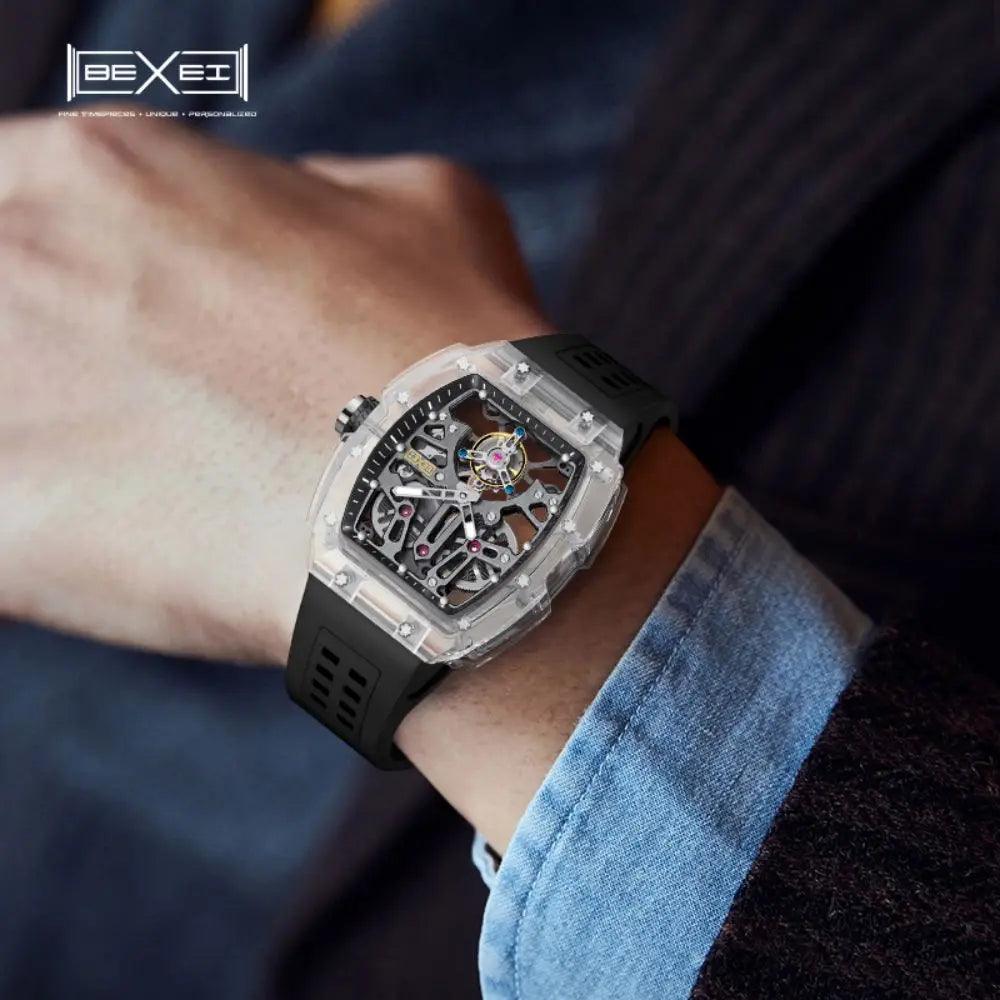 Rare Luxury Skeleton Crystal Tourbillon Watch Men 72H Waterproof