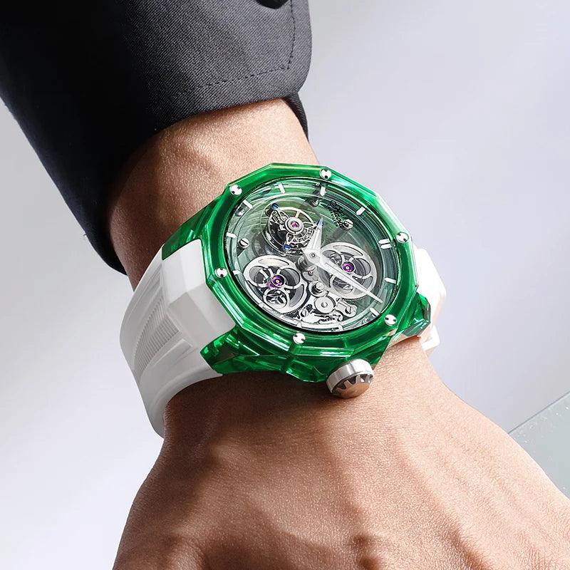 Luxury Mechanical Tourbillon Watch for Unisex with Clear Sapphire Strap