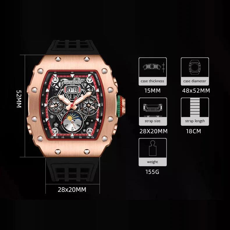 Lamborghini Complex Automatic Mechanical Luxury Luminous Water Resistant Watch with Rubber Strap and Complex Dial