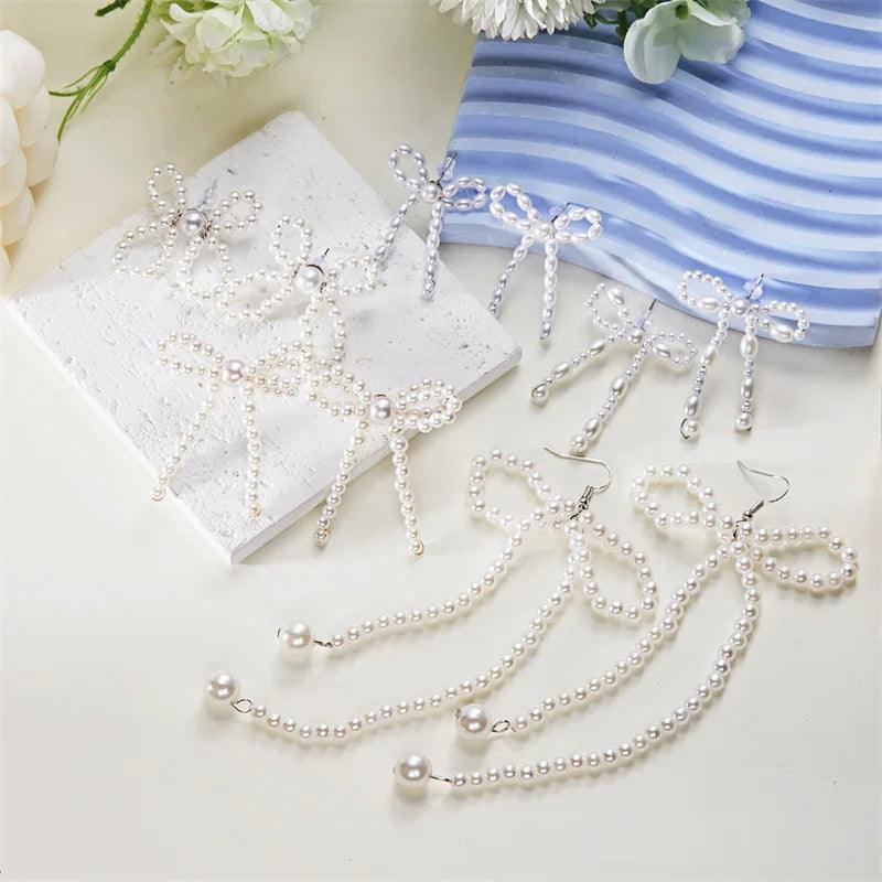 Luxury Handmade Pearl Bow Drop Earrings