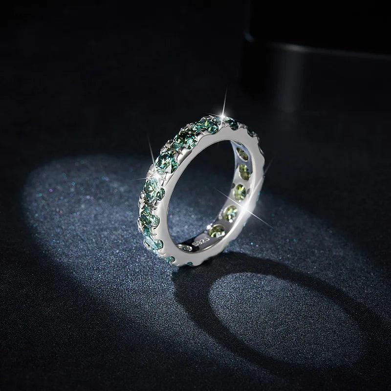 Luxury Thick Blue Green Moissanite Ring for Men & Women Gold Plated S925 Silver