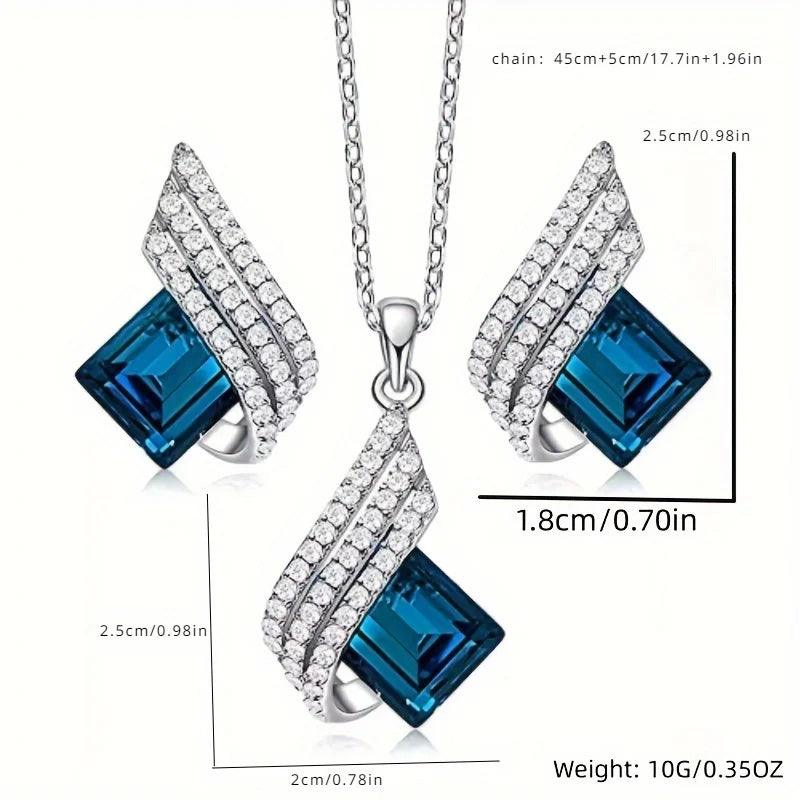 Exclusive 3 Pieces Blue Crystal Angel Wings Necklace and Earrings Set for Womentyle