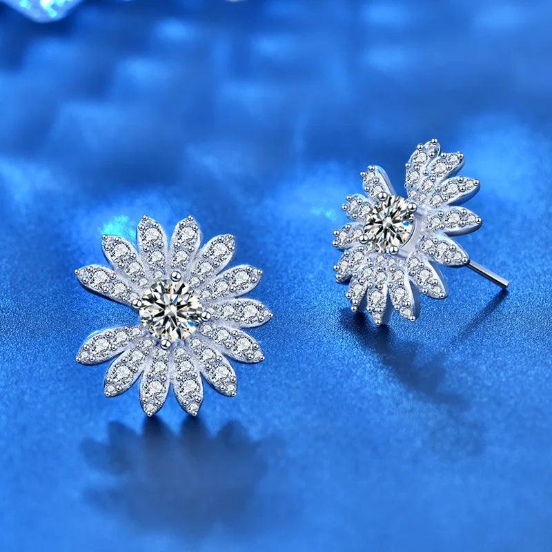 925 Sterling Silver Sweet Snowflake Stud Earrings with 0.5ct Moissanite Stones