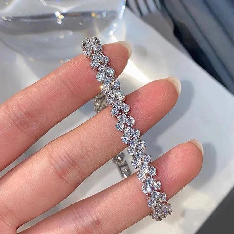 Simple Luxury Roman Rhinestone Bracelet Crystal Zircon Chain Bracelets Bangle